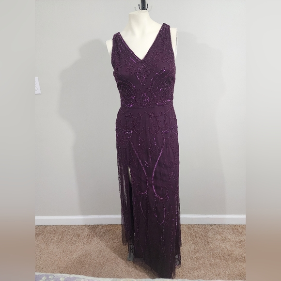 Adrianna Papell platinum evening gown merlot purple bridal women's size 12 - Picture 2 of 16